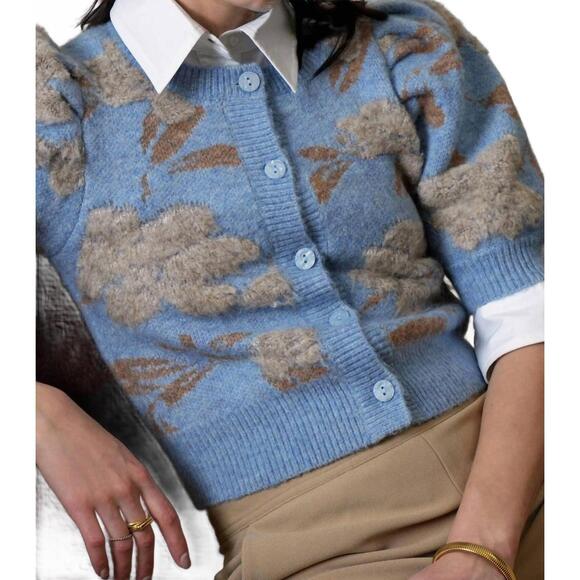 NEW GREYLIN floral brocade textured cardigan in blue - Picture 4 of 5